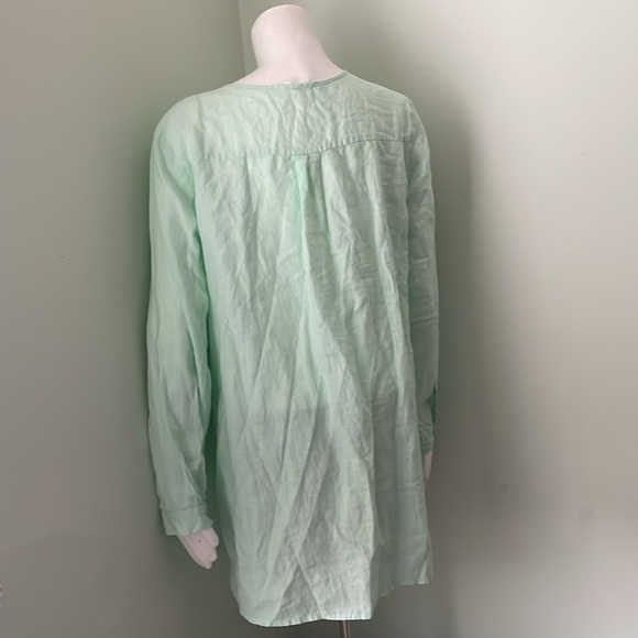Eileen Fisher Mint Green 100% Organic Linen Long Sleeve Button Down Shirt Medium - Picture 4 of 7